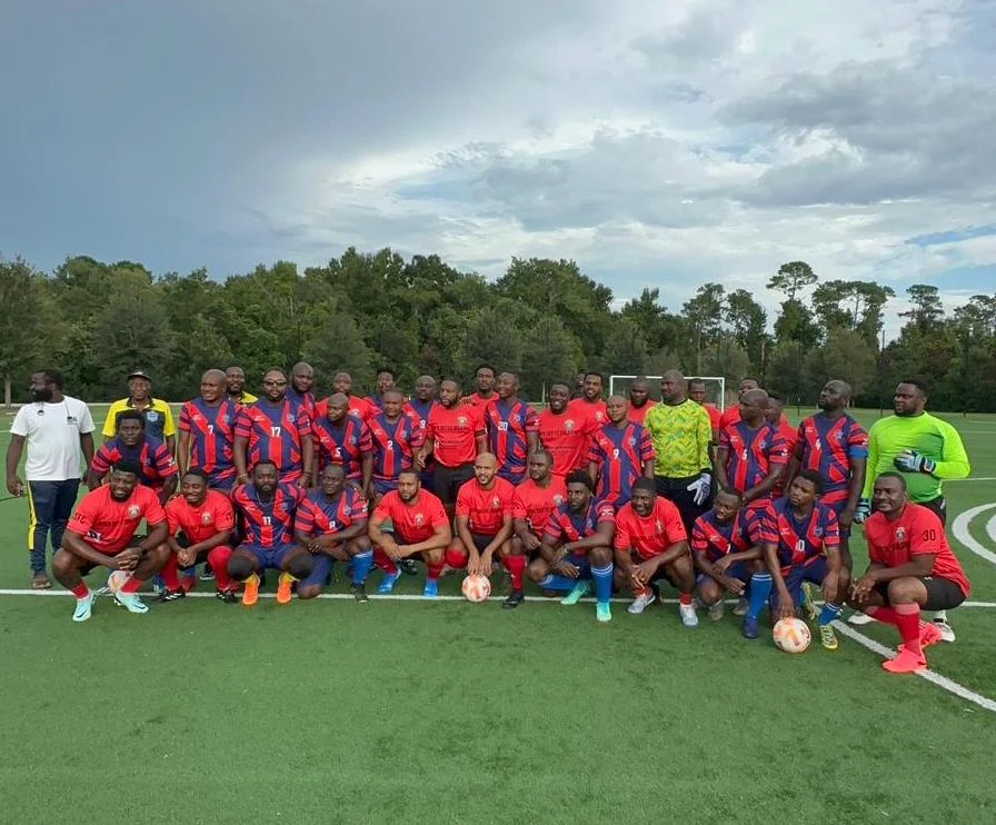 Tampa Veterans team in red and navy kits